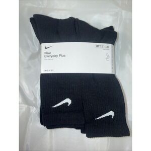 Nike‎ Dri-Fit Everyday PLUS 6-pair Crew socks 6pk sport Socks Size 8-12 Black